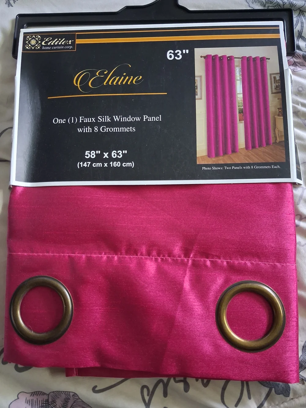 Elaine Faux Silk Window Panel - Hot Pink with Grommets